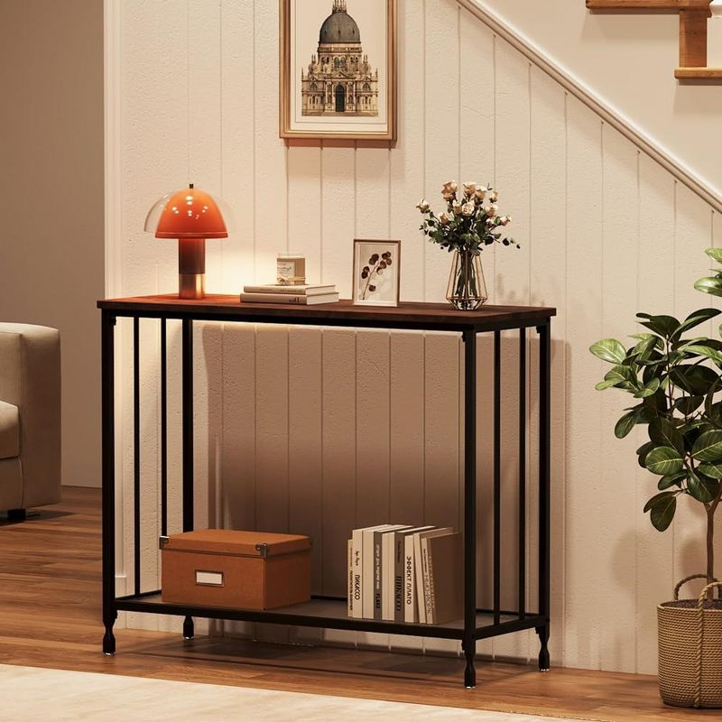 Console Table, Sofa Tables Narrow Entryway Table with Glass Shelf and Metal Frame, 33.5¡± Behind Couch Table Industrial Hallway Table for Living Room, 4 of 7