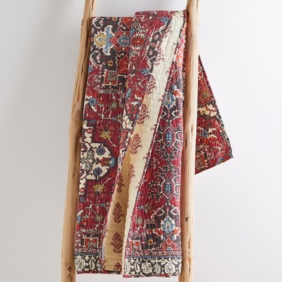 Khotan Red and Cream Cotton Quilted Reversible Throw
