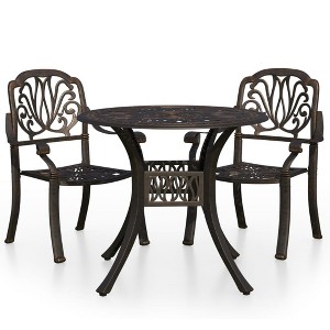 vidaXL Bistro Set Patio Table and Chair Bistro Table Outdoor Cast Aluminum - Bronze - 1 of 4