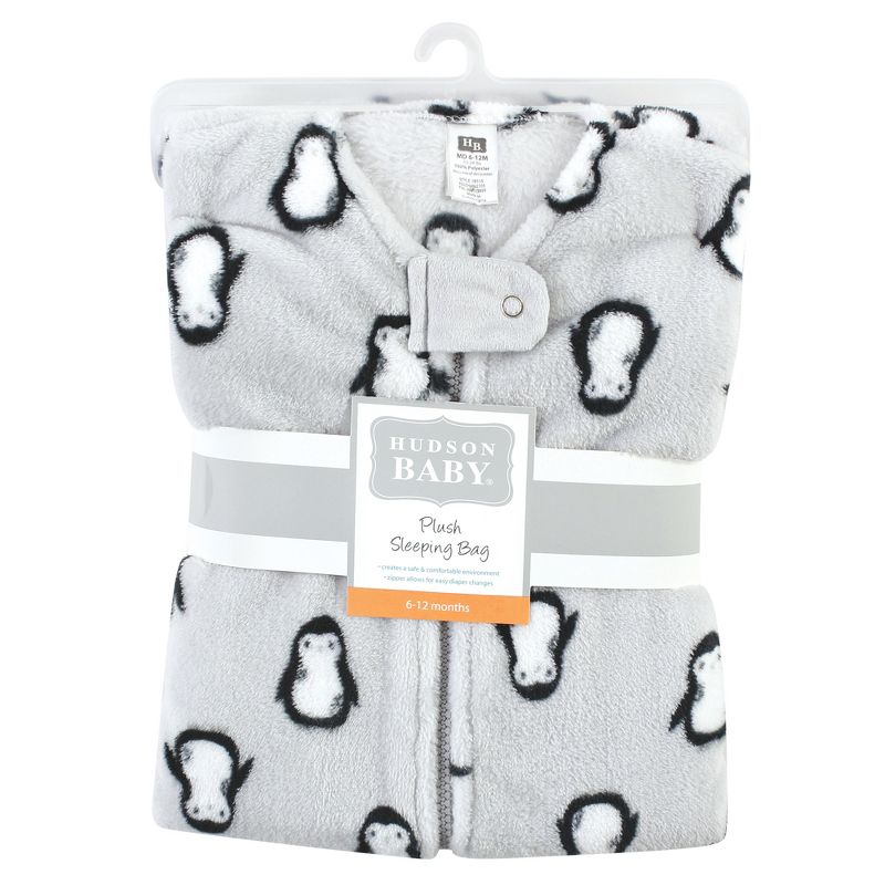 Hudson Baby Plush Sleeveless Sleeping Bag, Sack, Blanket, Gray Penguin, 2 of 3