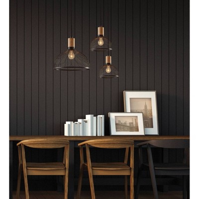 Matte Black Metal & Natural Wood Mini Pendant Lamp