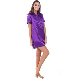 Alexander Del Rossa Women's Satin Nightgown, Boyfriend Style Short Sleeve Sleep Shirt - 1 of 3