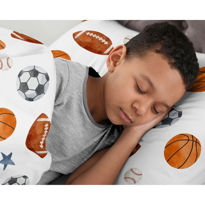 Sweet Jojo Designs Boy Full/Queen Comforter Bedding Set Watercolor Sports Theme Multicolor 3pc, 5 of 8