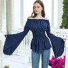 Anna-Kaci Women's Long Sleeve Off Shoulder Gatehred Detail Peplum Boho Top- Small/Medium ,Navy - 2 of 4