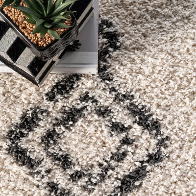 Off-White Braided Shag Synthetic 4' x 6' Rectangular Rug
