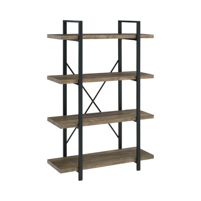 54.75" Bookcase with 4 Tier Storage and X Metal Band Brown/Black - Benzara