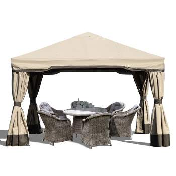 Patio Gazebo Aluminum Outdoor Tent Shelter Canopy with Privacy Curtain and Netting
