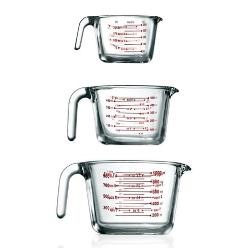 Nutrichef 3 Pcs. High Borosilicate Glass Measuring Cup With Customized  Decal Scale, 250 Ml, 500ml, And 1000ml : Target