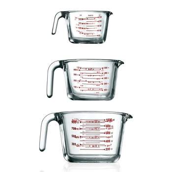 NutriChef 3 Pcs. High Borosilicate Glass Measuring Cup with Customized Decal Scale, 250 ml, 500ml, and 1000ml