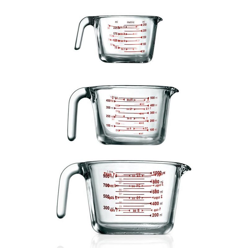 NutriChef 3 Pcs. High Borosilicate Glass Measuring Cup with Customized Decal Scale, 250 ml, 500ml, and 1000ml, 1 of 8