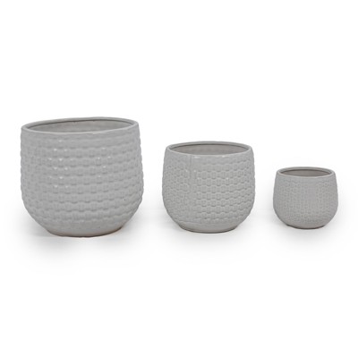 VisioGear 3PCS Ceramic Flowerpot, Modern Planter for Patio, Garden, Windowsill, Matte White, 9.5"*9.5"*8.1"