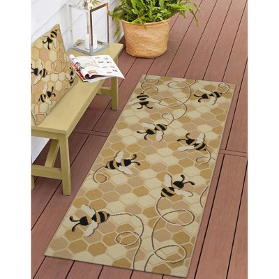 Honeycomb Beige and Black Round Indoor/Outdoor Pillow