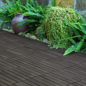 Gulches 10 PCS Interlocking Deck Tiles Striped Pattern, 12" x 12" Dark Brown Square Acacia Hardwood Outdoor Flooring for Patio, Bancony, Pool Side - 1 of 4