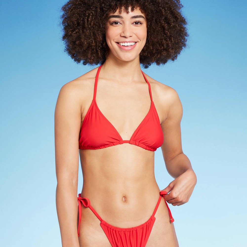 Photos - Swimwear Women'sTriangle Bikini Top - Wild Fable™ Red XS: Adjustable Ties, Stretchy