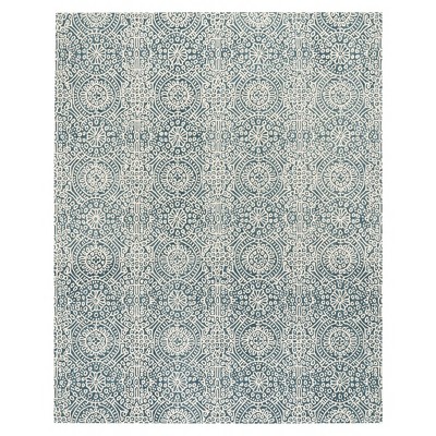 Handmade Blue and Ivory Wool Medallion Area Rug