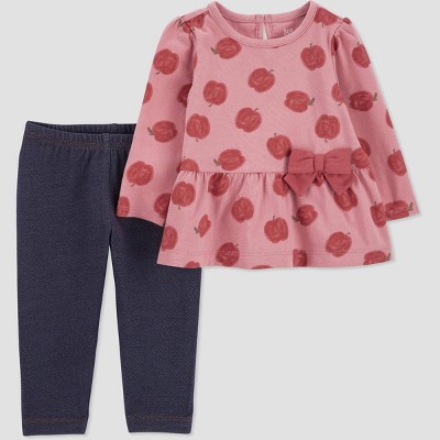 Carter's Just One You® Baby Girls' Apple' Top & Bottom Set - Blue/Pink 3M