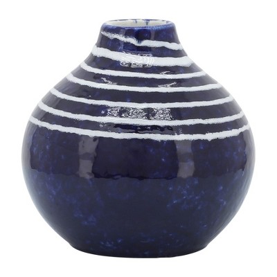 Sagebrook Home 5" Decorative Primeval Ceramic Vase - Contemporary Blue and White Flower Vase for Home, Office Decorative Accent - Easy Gift Idea