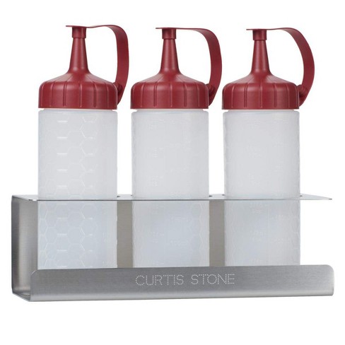 Curtis Stone 3-Piece Squeeze Bottles Set with Tray Refurbished Red