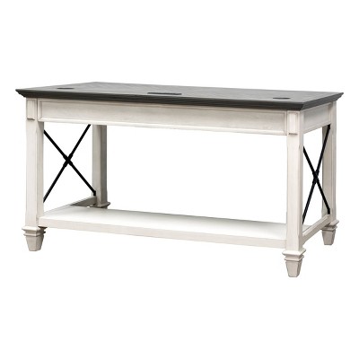 Hartford 64" Vintage White Writing Desk with Power Outlets and USB