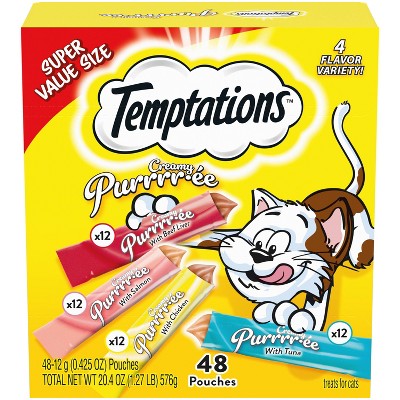 Temptations Liver, Salmon, Tuna, Chicken and Beef Flavor Variety Pack Lickable Puree Cat Treats - 20.4oz/48ct