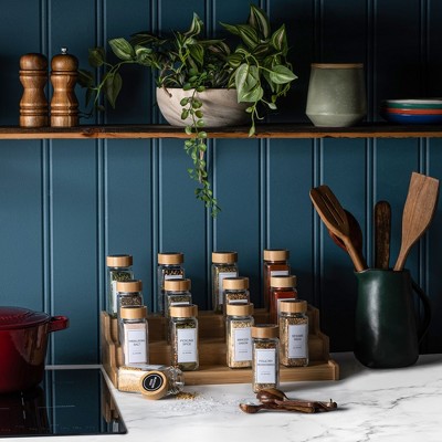Clear Glass Spice Jars with Bamboo Lids and Labels Set