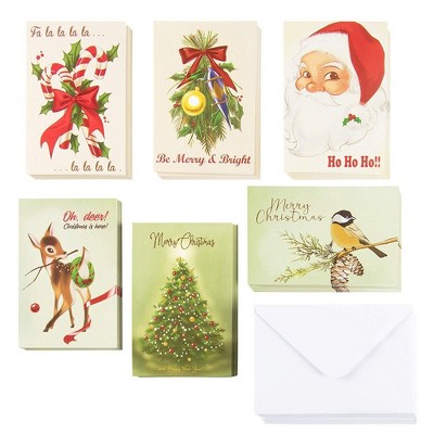 48-Pack Vintage Merry Christmas Greeting Cards Box Set - Holiday Greeting Cards with 6 Vintage Christmas Designs, Envelopes Included, 4 x 6 inches