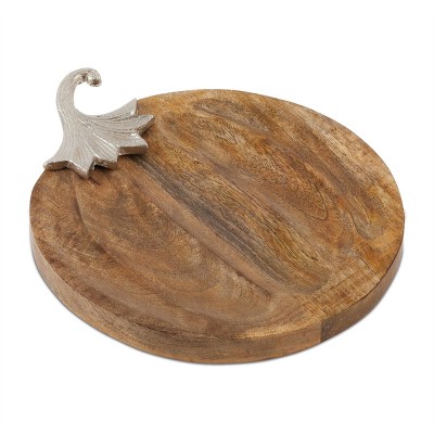Wooden Pumpkin Tray with Aluminum Stem 14"L