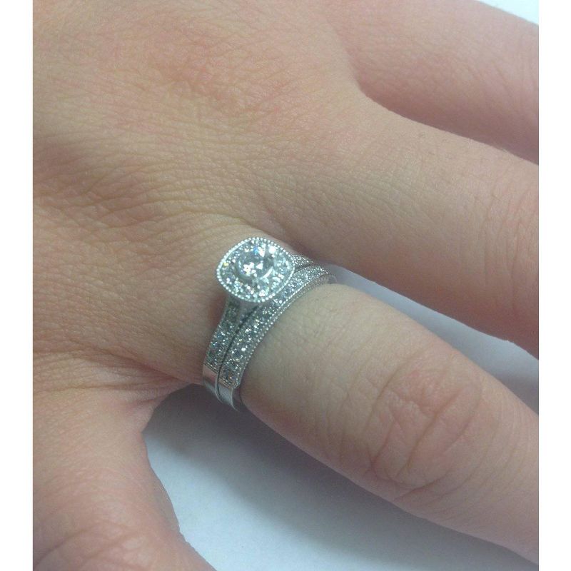 Pompeii3 5/8Ct Diamond Bridal Vintage Engagement Ring Set 10K White Gold, 4 of 6