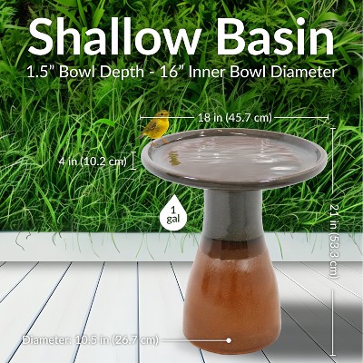 Dusty Rose Ceramic Two-Tone 21-Inch Outdoor Bird Bath