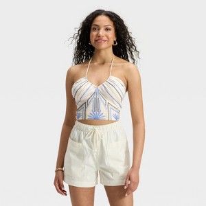 Women's Embroidered Halter Top - Universal Thread™ Blue - 1 of 3