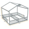 Fontoi Beds, Double Twin Floor Bed with Fence, Wood Bed with Guardrails for Girls and Boys, Gray, 78.2"*70.5"*83.9" - 2 of 4