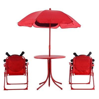 Infans Kids Patio Set Table And 2 Folding Chairs w/ Umbrella Beetle Outdoor Garden Yard