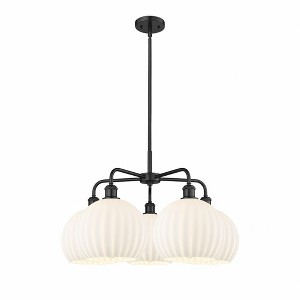 White Venetian - 5 Light Stem Hung Chandelier In Modern Style-17.25 Inches Tall and 28 Inches Wide - 1 of 1