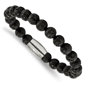 Chisel Stainless Steel Polished 8mm Lava Rock Beaded Stretch Bracelet - 1 of 2