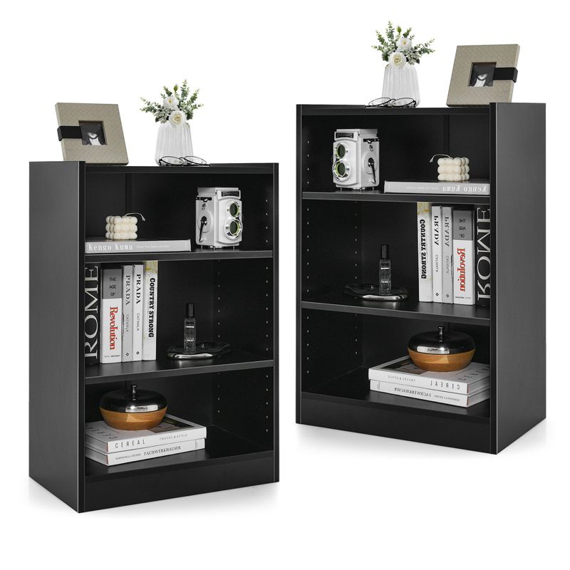 Costway 2 PCS 3-Tier Bookcase Open Multipurpose Display Rack Cabinet with Adjustable Shelves White/Black/Brown, 1 of 11