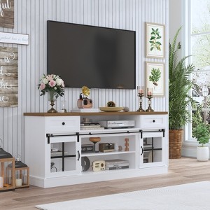 Farmhouse TV Stand for 75 inch TVs with Power Outlet, Long Entertainment Center with Sliding Barn Doors for Living Room, Bedroom - 1 of 4
