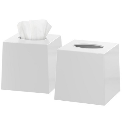 Dwellza Home Square Set of 2 Plastic Decorative Facial Tissue Box Cover Fits Any Vanity Countertop, Bedroom Dresser, Office Desk or Bathroom Decor