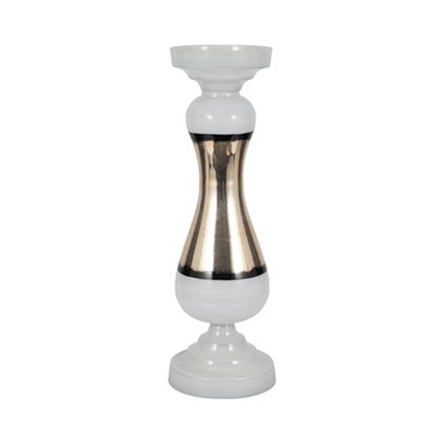 Glass Pillar and Taper Candle Holder with Curved Silhouette and Reflective Accents for Modern Decorative Display