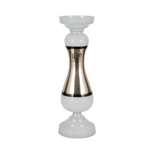 Glass Pillar and Taper Candle Holder with Curved Silhouette and Reflective Accents for Modern Decorative Display - 1 of 4