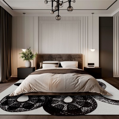 Serpent Charmer Black and White Synthetic Area Rug, 3' x 5'