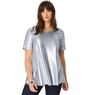 Roaman's Women's Plus Size Metallic Swing Tee