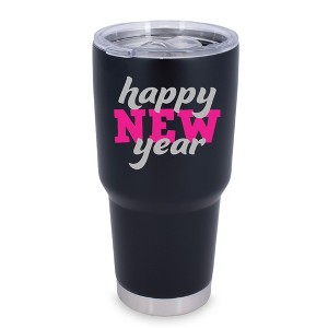 100 North 30 Ounce Stainless Steel On the Go Travel Tumbler With Push Top Lid, Happy New Year Black - 1 of 4