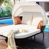 Outdoor Patio Daybed, Patio Daybed with Retractable Canopy, PE Wicker Back Loveseat Sofa Set with Pillows and Cushions-Coolbibila - 3 of 4