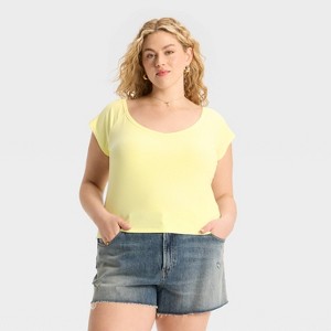 Women's Short Sleeve Double V-Neck Ribbed T-Shirt - Wild Fable™ - 1 of 3