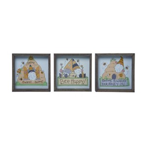 Transpac MDF Embroidered Accent Bee Decor Set of 3 Spring Home Decorations - 1 of 1