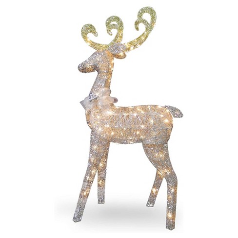 National Tree Company 60-Inch Prelit Silver Standing Reindeer with 105 Clear LED Lights Indoor and Outdoor Holiday Decoration with Ground Stakes - image 1 of 4