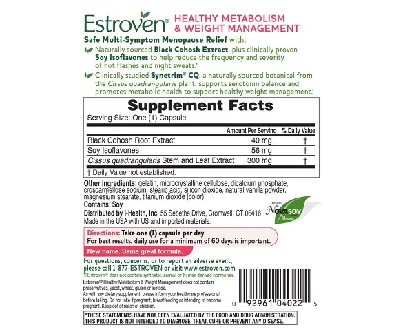 Estroven Menopause Relief with Weight Management Dietary Supplement Capsules 30ct