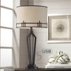 Franklin Iron Works Picket Industrial Table Lamp 28" Tall Oil Rubbed Bronze with USB Charging Port Oatmeal Fabric Drum Shade for Bedroom Living Room - 2 of 4