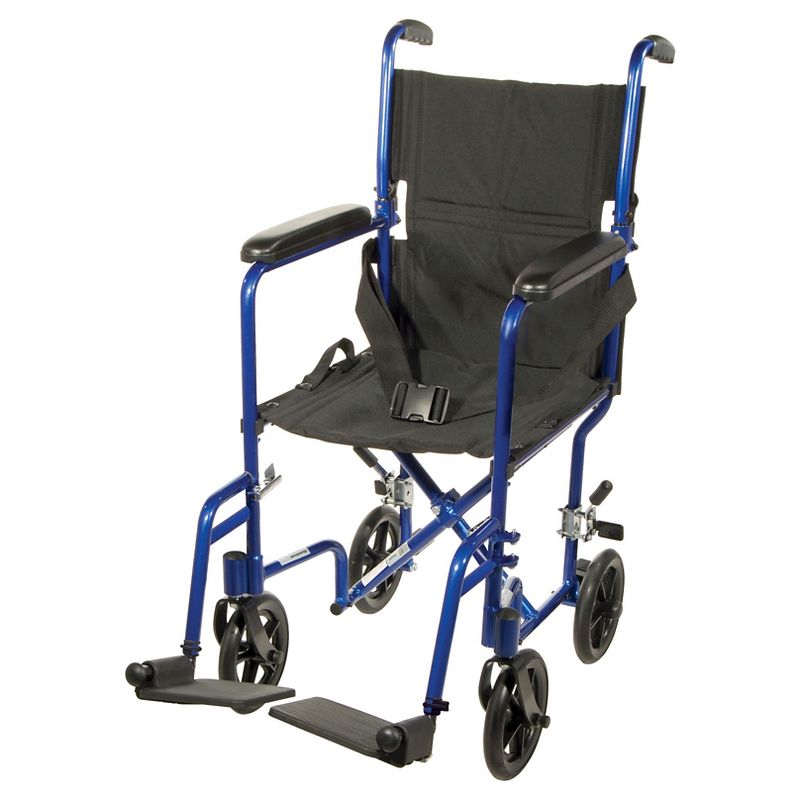 Drive Medical Lightweight Transport Wheelchair, 17" Seat, Blue, 1 of 8