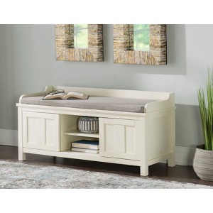 45" Lakeville Antique Solid Wood Storage Bench with Cushion, Entryway Seating - Linon - 1 of 4